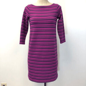 Fossil Women's Size XS Elbow Sleeve Midi Dress Purple Pink Stripe Fitted Casual